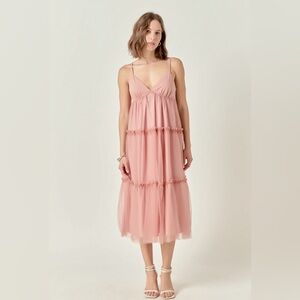 Anthropologie English Factory tulle contrast midi dress mauve size small NWT